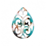 Resin pendants drop baroque 37x26mm Turquoise-Brown