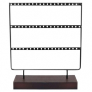Jewellery display three rows for earrings with wooden standard Black-Dark Brown