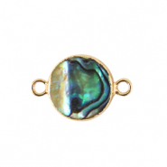 BQ Freshwater pearls connector round 10mm Gold-Ocean Green