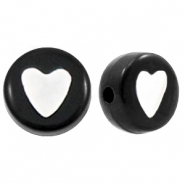 Acrylic letter beads hearts Black-White