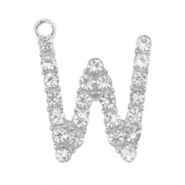 Metal rhinestone charms initial W Antique Silver