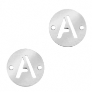 Stainless steel charms connector 10mm initial coin A Silver
