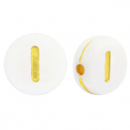 Acrylic letter beads I White-Gold