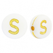 Acrylic letter beads S White-Gold