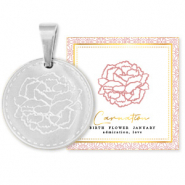 Stainless steel Mix & Match charms 15mm Birth flower January-Carnation Silver