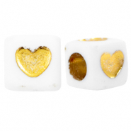 Acrylic letter beads hearts White-Gold