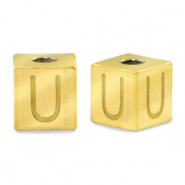 Stainless steel beads letter U Gold