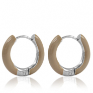 Stainless steel earrings creole enamel 16mm Smokey Beige-Silver