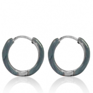 Stainless steel earrings creole enamel 14mm Blue Grey-Gold