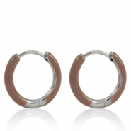 Stainless steel earrings creole enamel 14mm Rosewood Brown-Silver