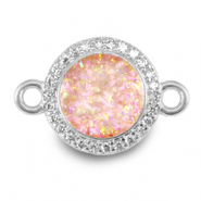Brass TQ metal charms connector 12mm enamel Silver-Light Pink