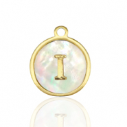 Stainless steel charms 12mm shell initial I White (natural colour)-Gold