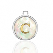 Stainless steel charms 12mm shell initial C White (natural colour)-Silver