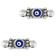 DQ European metal charms connector evil eye Antique Silver-Dark Blue (nickel free)