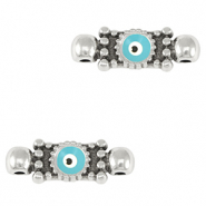 DQ European metal charms connector evil eye Antique Silver-Light Blue (nickel free)