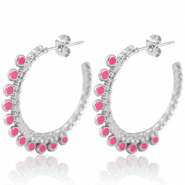 Stainless steel earrings creole 30mm Silver-Magenta