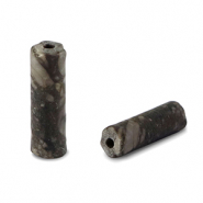 Natural stone beads Fossil stone tubes Grey-Black