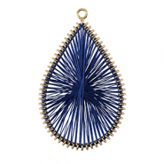 Crochet pendants with macram&eacute; bead cord drop Dark Blue