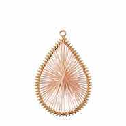 Crochet pendants with macram&eacute; bead cord drop Gold-Pink