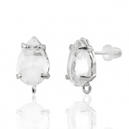 Crystal Glass earrings / earpins with loop drop Crystal-Silver