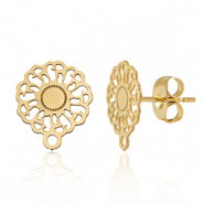 Stainless steel findings earrings / earpin 14mm flower with loop Gold