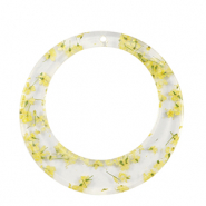 Resin pendants with dried flowers 39mm Yellow