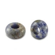 Natural stone beads Sodalite and Microcline rondelle 14mm Blue-White
