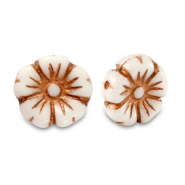 Czech Beads Flower 9mm Copper Brown Metallic-White