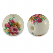 8 mm glass beads flower White-Rose Red