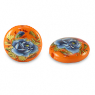 Glass beads 14mm flower Orange-Blue