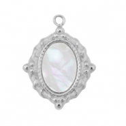 Stainless steel charms shell oval Silver-White (natural colour)