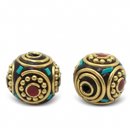 Bohemian beads Turquoise-Red Antique Gold