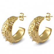 Stainless steel earrings / earpins imitation pearls Gold