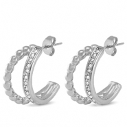 Stainless steel earrings / earpins zirconia Silver