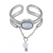 Stainless steel rings with natural stone Silver-Lilac Purple-White