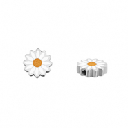 Stainless steel beads daisy Silver-White