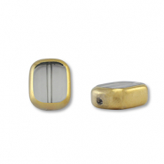 Glass beads rectangle Grey Transparent-Gold