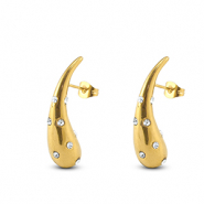Stainless steel earrings / earpins drop with rhinestones Gold