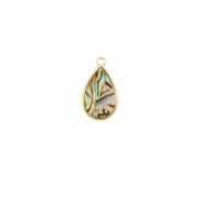 Resin pendants with imitation shell oval Gold-Taupe