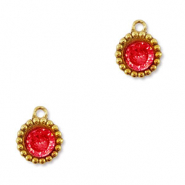 Stainless steel charms zirconia round Gold-Red