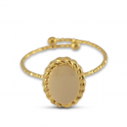 Stainless steel rings enamel oval Gold-Beige