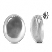 Stainless steel earrings / earpins oval Silver