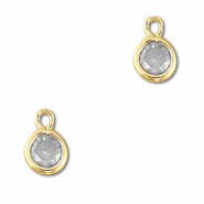 Crystal glass charms round Light Grey-Gold