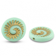 Czech Beads fossil shell 18mm Mint Green-Gold