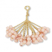 Glass seed beads charms flower Gold-Vintage Pink