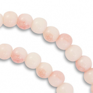 6 mm glass beads Light Coral Pink-White