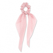 Scrunchie hair tie with ribbon dots Light Peach Pink