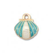 Metal charms enamel shell Gold-Teal Blue-White