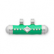 Stainless steel message bead charms Silver-Green-Transparent