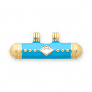 Stainless steel message bead charms Gold-Blue-Transparent